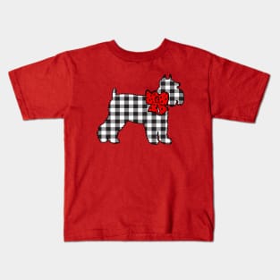 Plaid Mini Schnauzer With Red Bow Kids T-Shirt